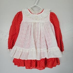 Bryan Vintage Toddler Girl 2T Two Piece Dress Set Red Polka Dot White Pinafore